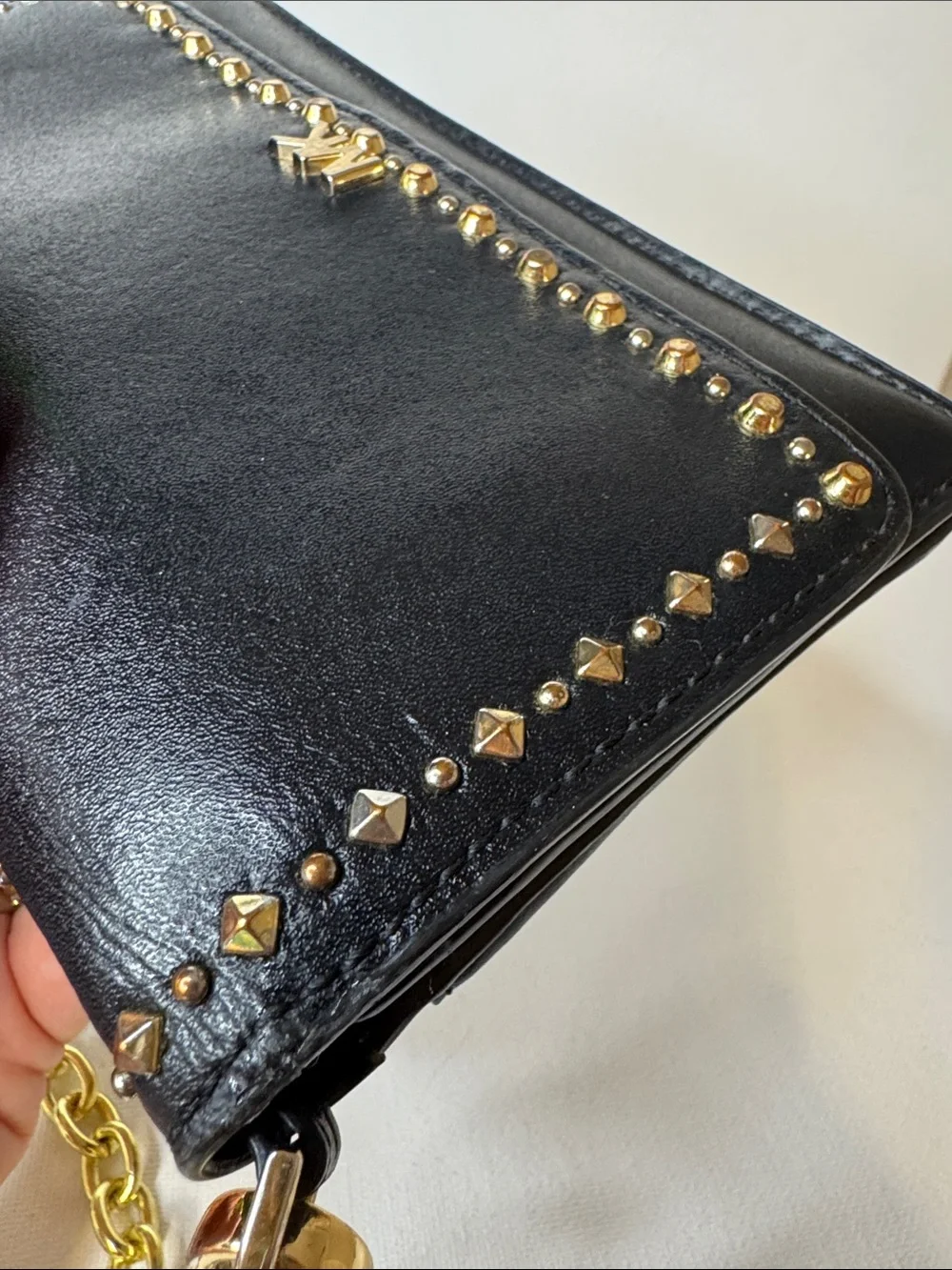 Michael Kors Black Studded Leather Phone Crossbody Wallet Bag—Shoulder Chain